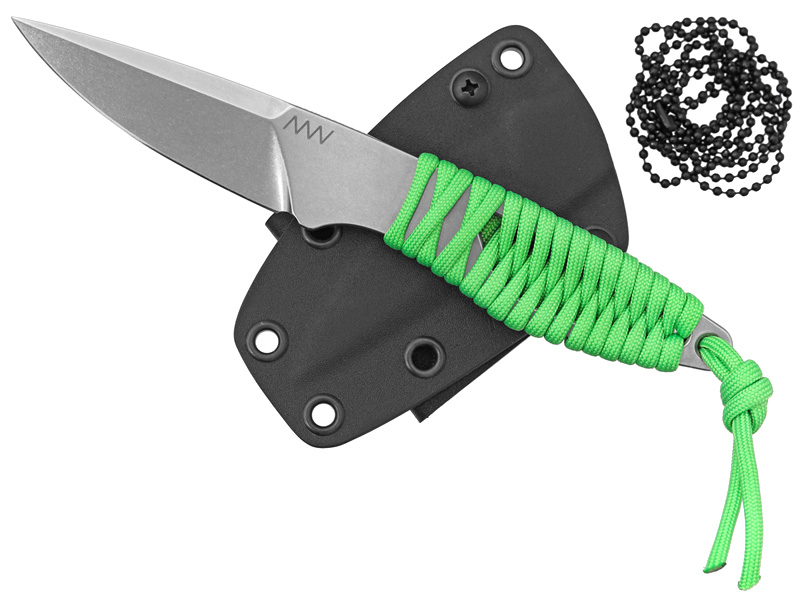 knife.bg-Минималистичен нож за оцеляване ANV P100 от цяло парче Slepiner стомана - ярко зелен паракорд- anv нож с паракорд дръжка