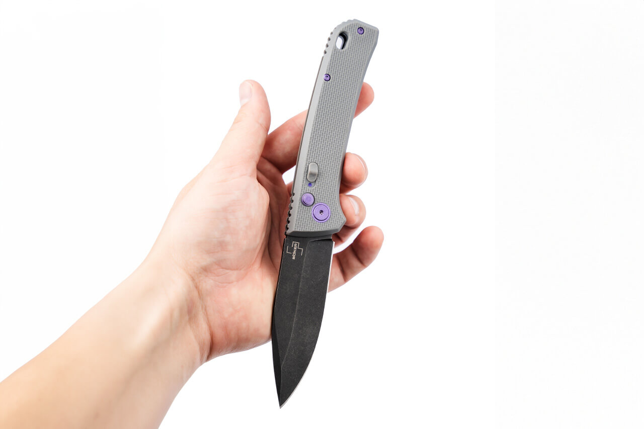 knife.bg-Böker Plus FRND Grey Автоматичен джобен нож с D2 стомана и Grivory дръжка, сив 4 автоамтичен нож boker frnd сив