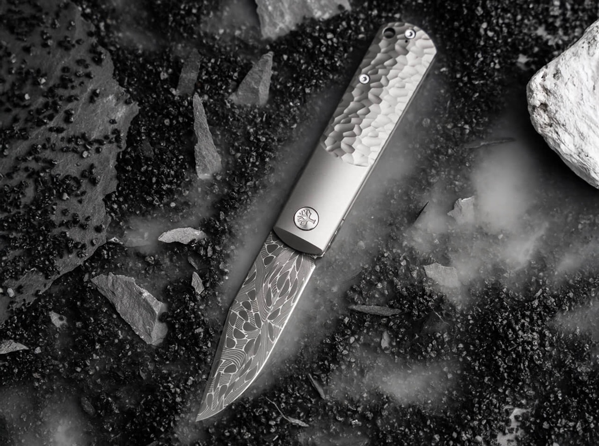 knife.bg-Boker Solingen BRLW Meteorite Damast Луксозен джобен нож от дамаска стомана и титан-5 boker solingen с дамаскова стомана