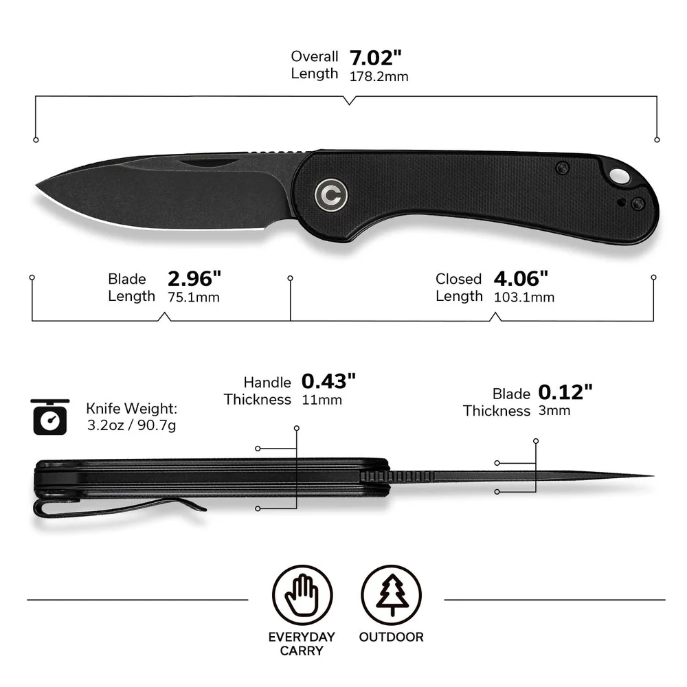 Knife.bg-Джобен нож CIVIVI Elementum Slip Joint Black G10-2 Джобен нож CIVIVI Elementum Slip Joint Black G10