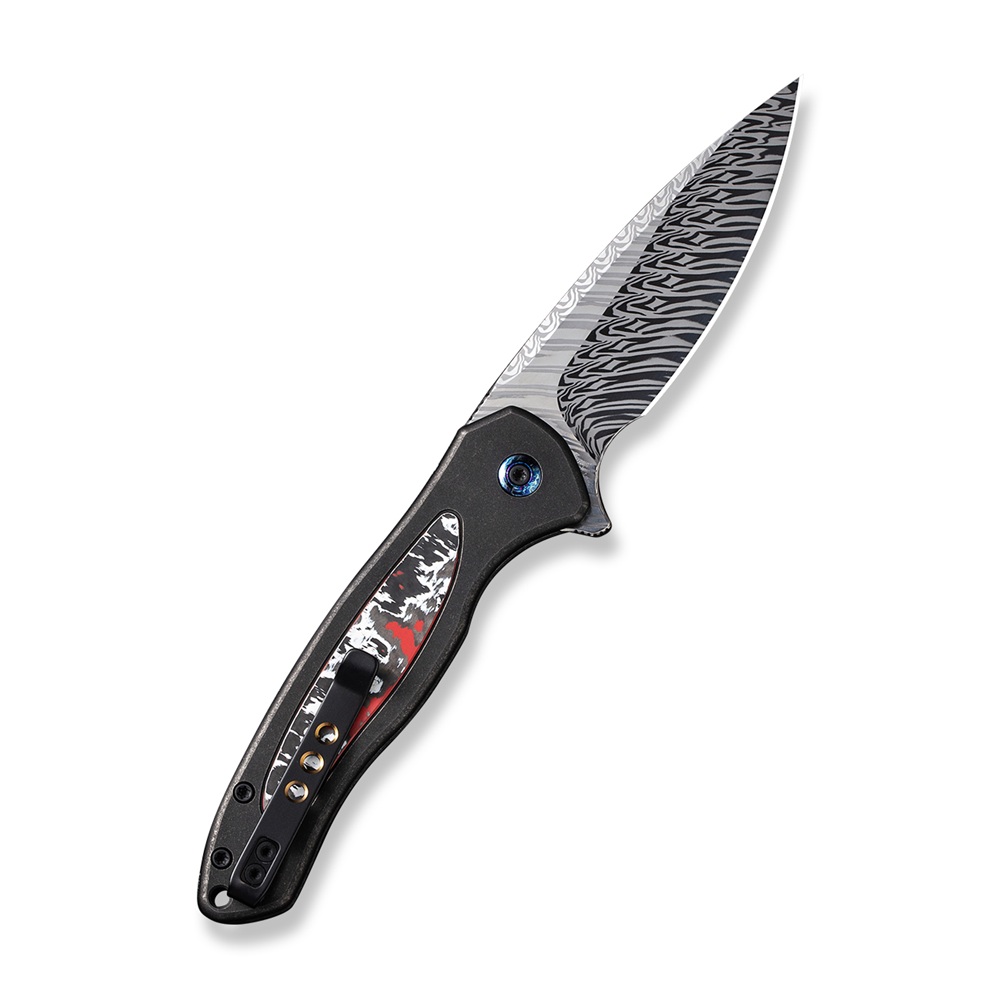 Джобен нож WE Knife Kitefin с черна титаниева и карбонова дръжка и дамаска стомана Fafnir Джобен нож WE Knife Kitefin с черна титаниева и карбонова дръжка и дамаска стомана Fafnir