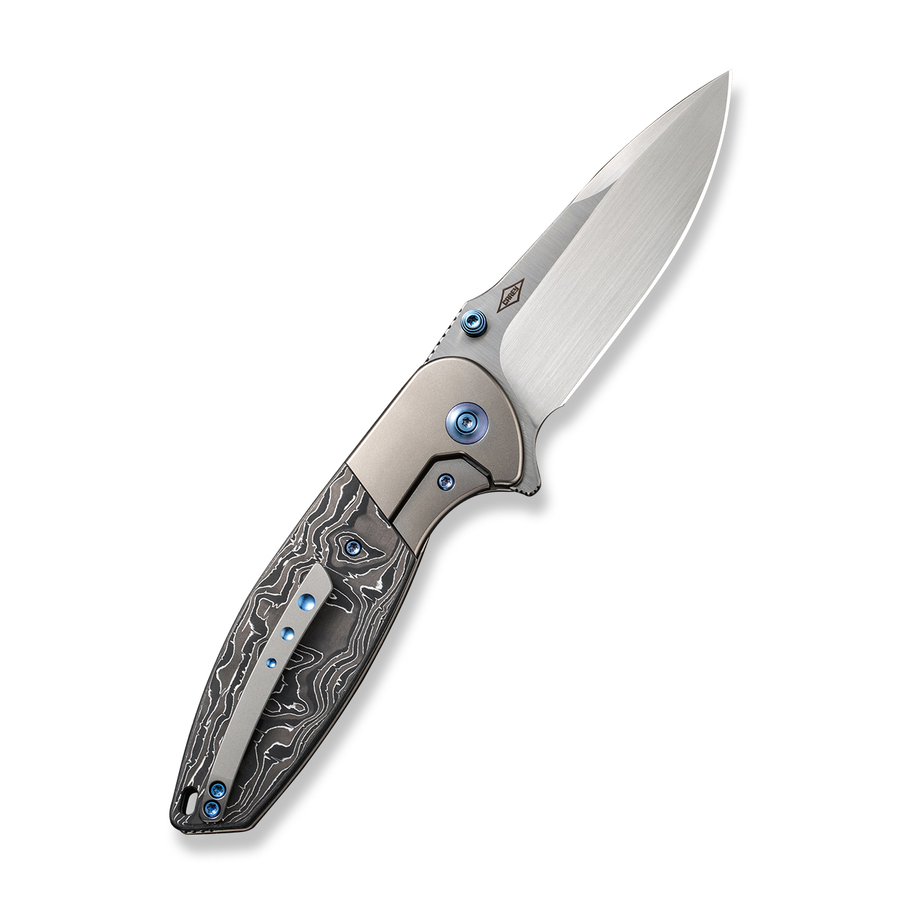 Джобен нож WE Knife Nitro OG с карбонова дръжка в сиво, черно и бяло и CPM 20CV стомана Джобен нож WE Knife Nitro OG с карбонова дръжка в сиво, черно и бяло и CPM 20CV стомана
