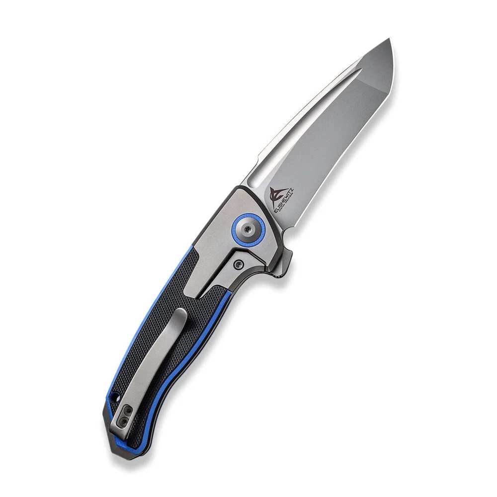 Джобен нож WE Knife Press Check с титаниева сива и черно-синя G10 дръжка и CPM 20CV стомана Джобен нож WE Knife Press Check с титаниева сива и черно-синя G10 дръжка и CPM 20CV стомана