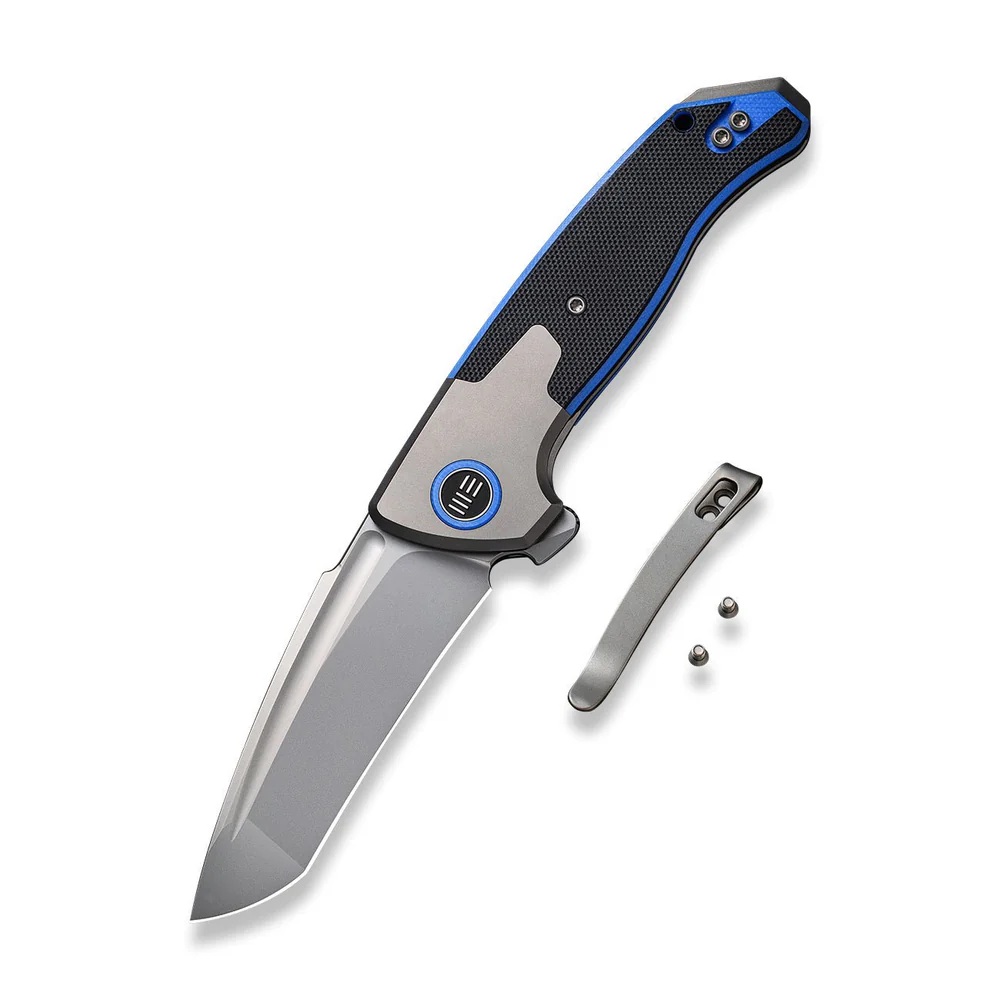 Джобен нож WE Knife Press Check с титаниева сива и черно-синя G10 дръжка и CPM 20CV стомана Джобен нож WE Knife Press Check с титаниева сива и черно-синя G10 дръжка и CPM 20CV стомана