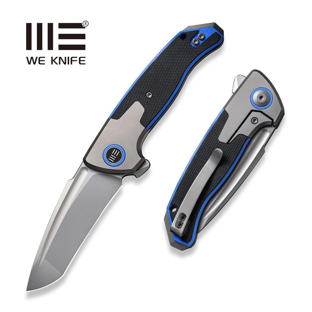 Джобен нож WE Knife Press Check с титаниева сива и черно-синя G10 дръжка и CPM 20CV стомана Джобен нож WE Knife Press Check с титаниева сива и черно-синя G10 дръжка и CPM 20CV стомана