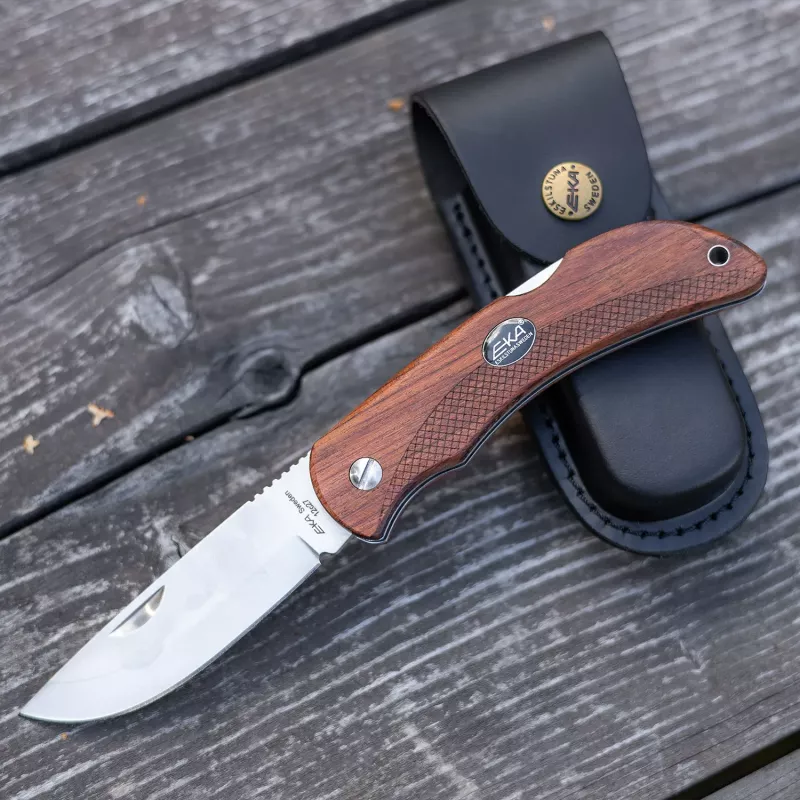 knife.bg-Шведски ловен сгъваем нож Eka Swede 10 с дървена дръжка и клаъф от кордура 13 джобен ловен нож
