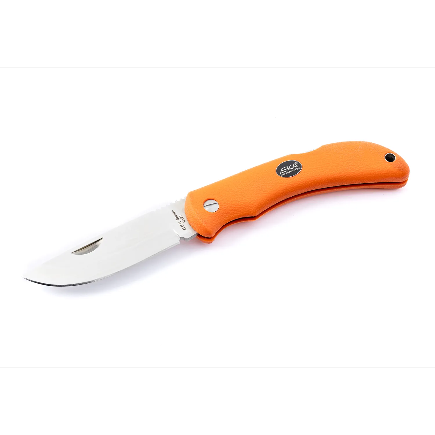 knife.bg-Шведски ловен сгъваем нож Eka Swede 10 с оранжева дръжка и кожен калъф 2