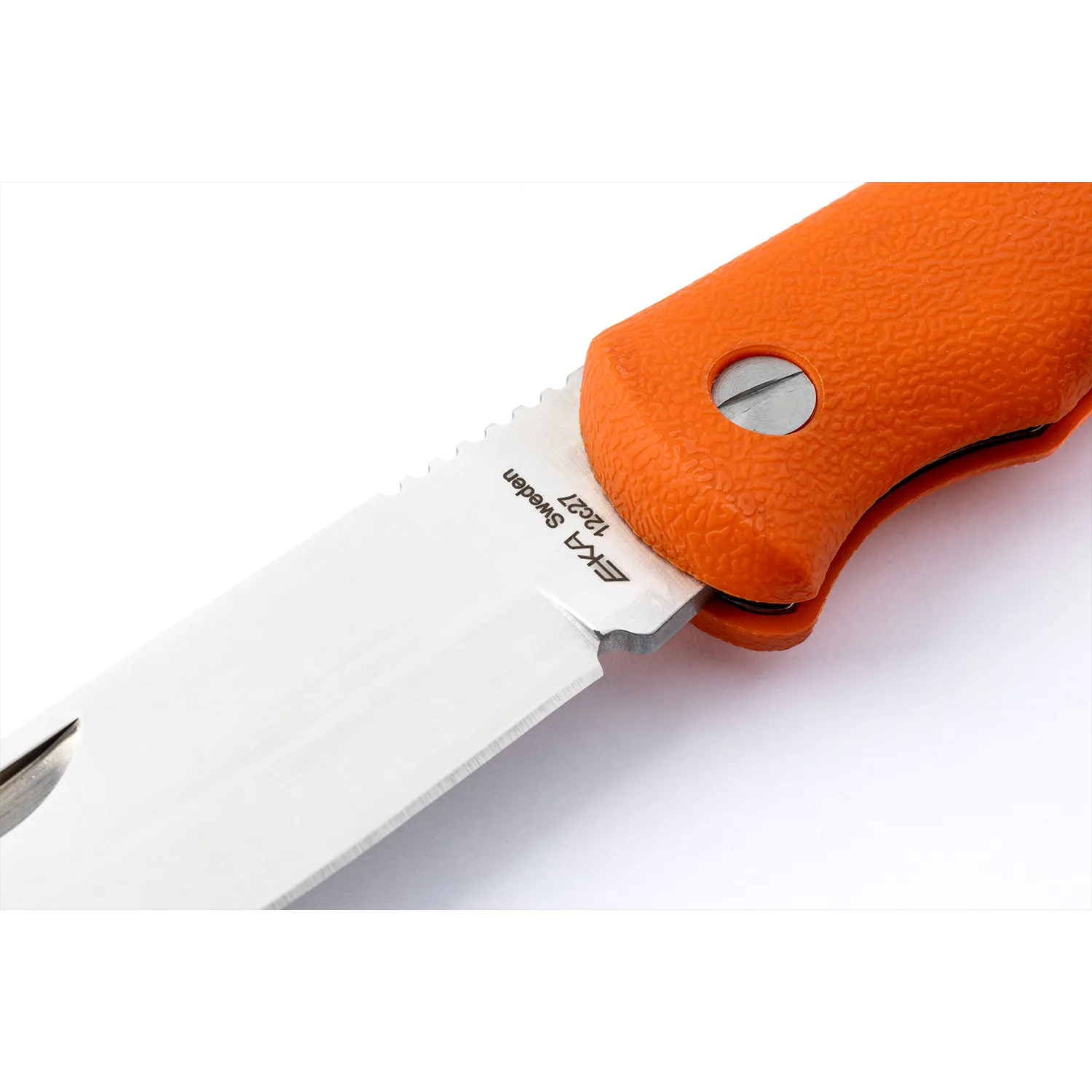 knife.bg-Шведски ловен сгъваем нож Eka Swede 10 с оранжева дръжка и кожен калъф 3 ловен сгъваем нож Eka Swede 10