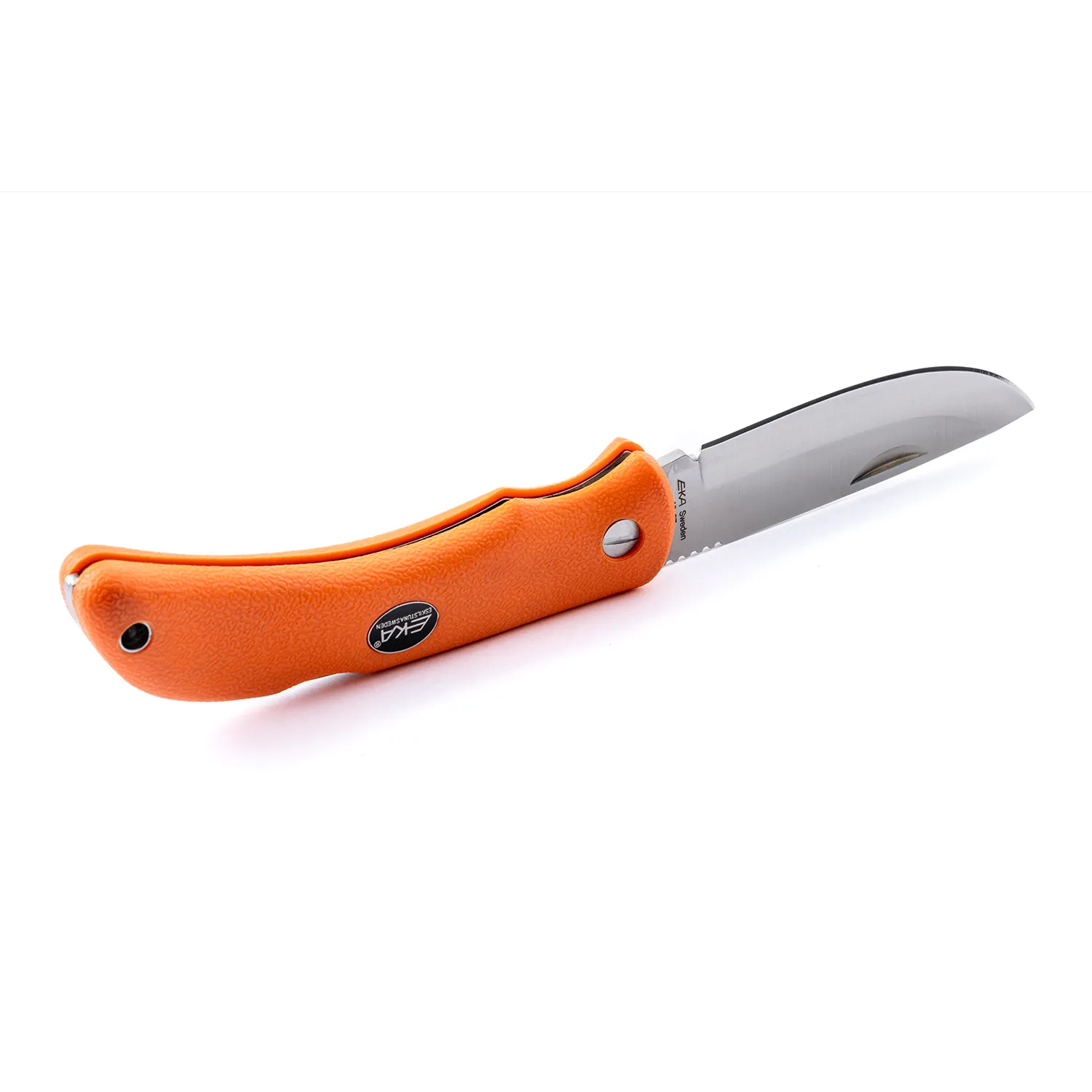 knife.bg-Шведски ловен сгъваем нож Eka Swede 10 с оранжева дръжка и кожен калъф 5 ловен сгъваем нож Eka Swede 10