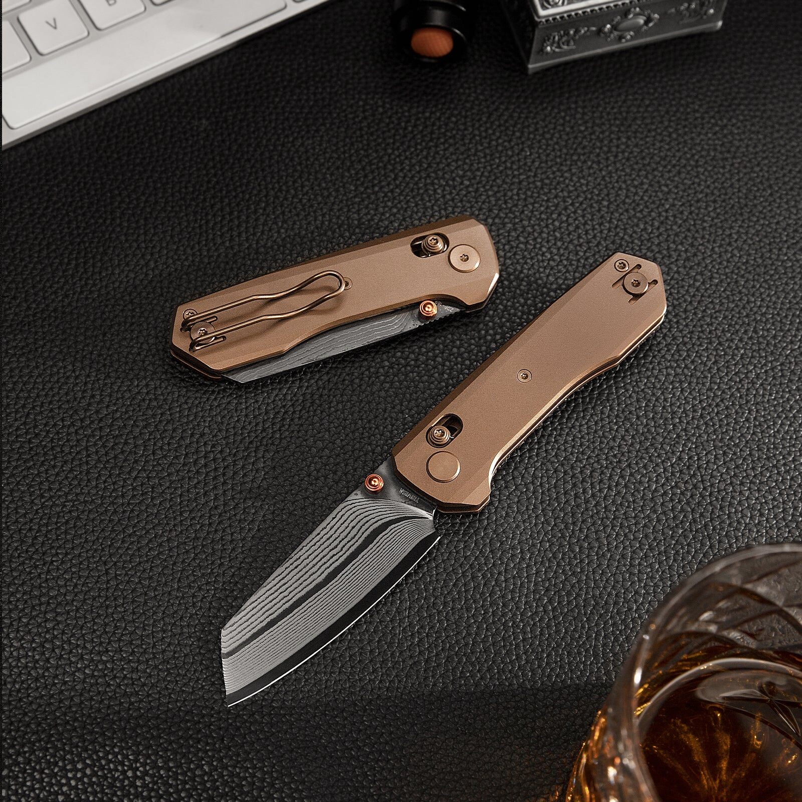 knife.bg-Сгъваем нож Trivisa Scarab Ultra-RT с Crossbar заклюване титаниева дръжка и дамасково острие-6 trivisa scarab титаниева дръжка дамасково острие