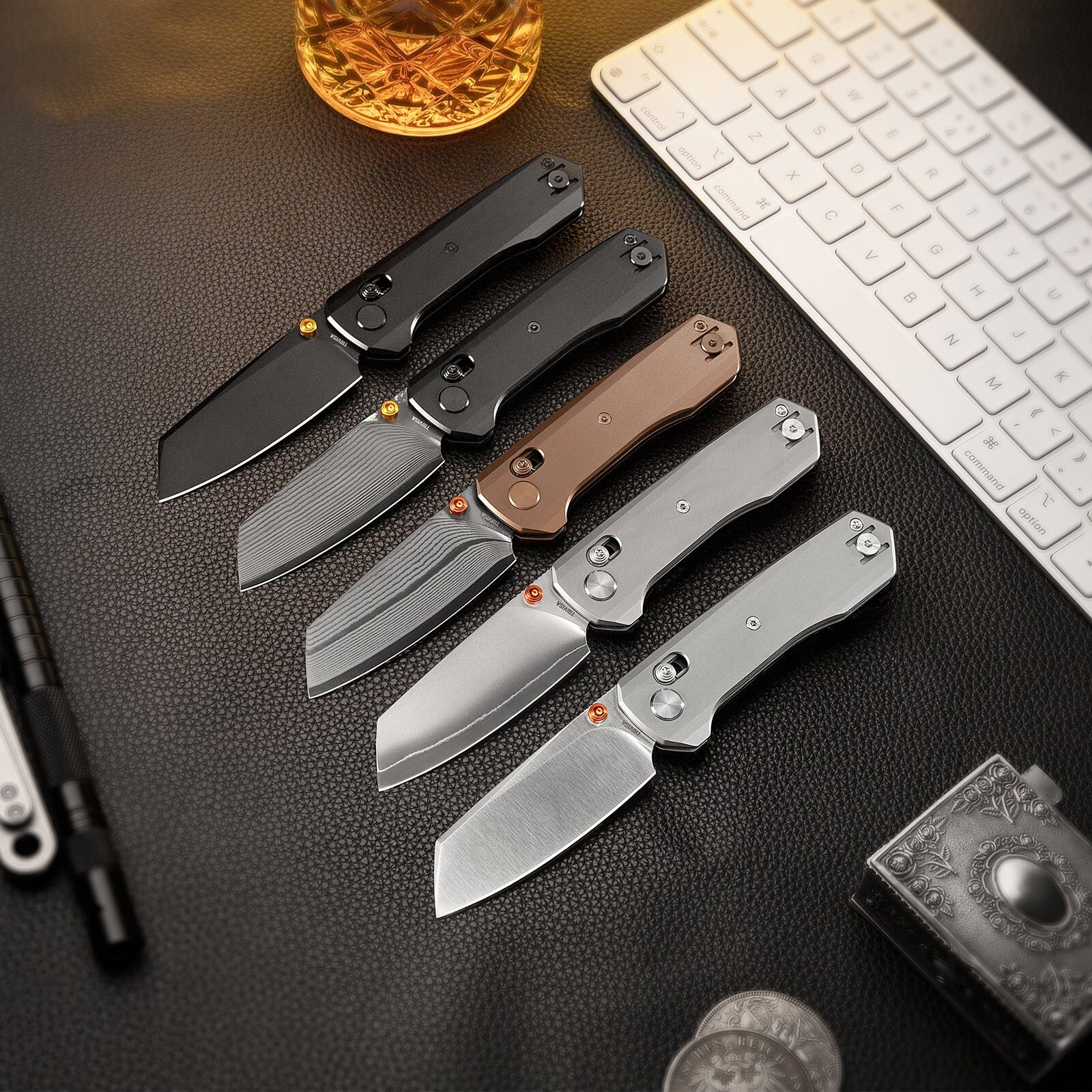 knife.bg-Сгъваем нож Trivisa Scarab Ultra-RT с Crossbar заклюване титаниева дръжка и дамасково острие-8 trivisa scarab титаниева дръжка дамасково острие